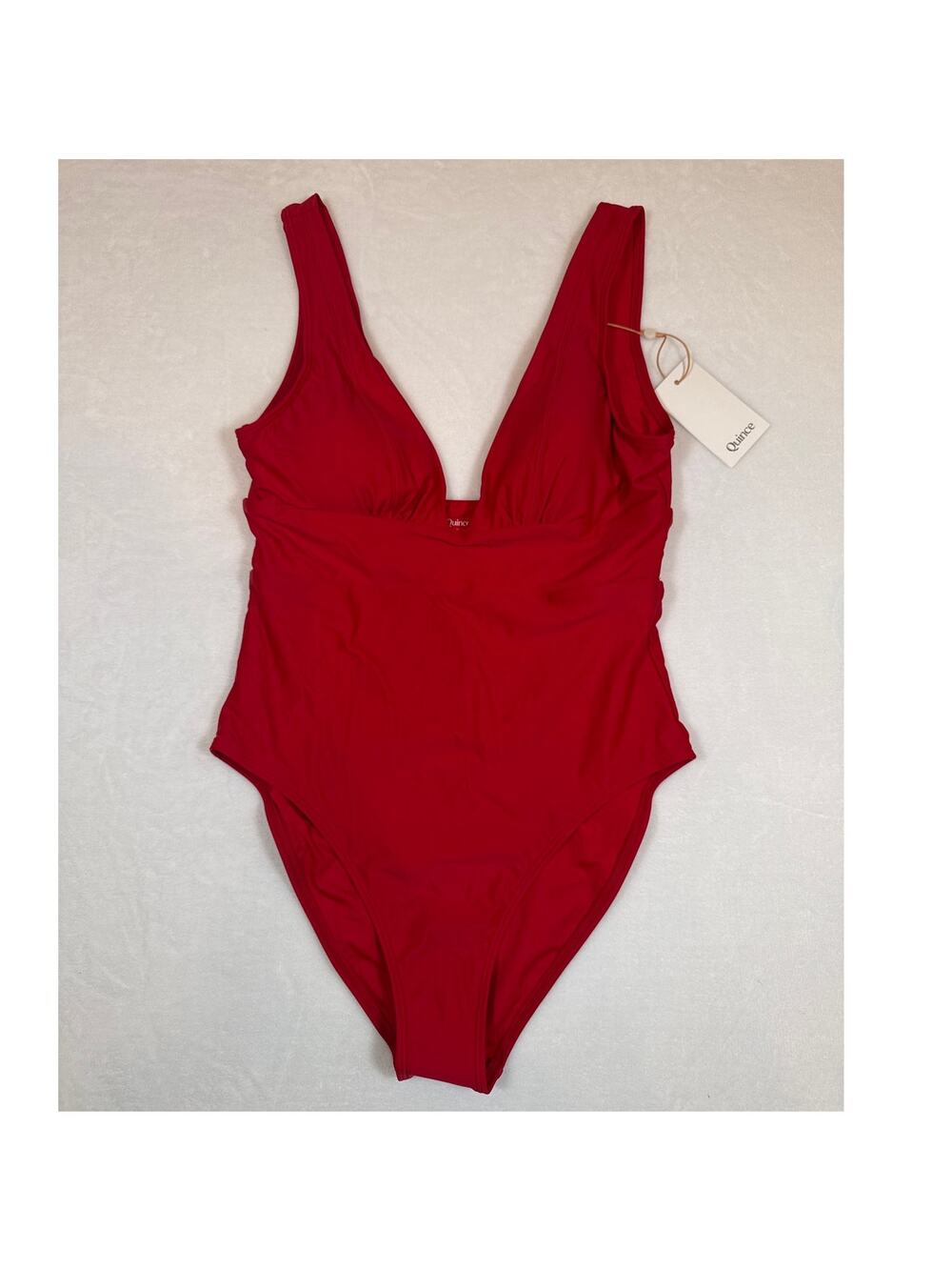 NWT Quince Red Plunge  Neckline One Piece Bathing Suit Size Medium